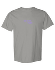 Faith-based streetwear "Be Truth & Light" Christian Comfort Colors t-shirt in grey with oversized purple graphic front and center.