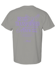 Faith-based streetwear "Be Truth & Light" Christian Comfort Colors t-shirt in grey with oversized purple graphic on back of tee.