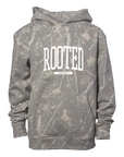 Faith-inspired youth camo hoodie encouraging kids to stay grounded in Christ — durable midweight fleece.