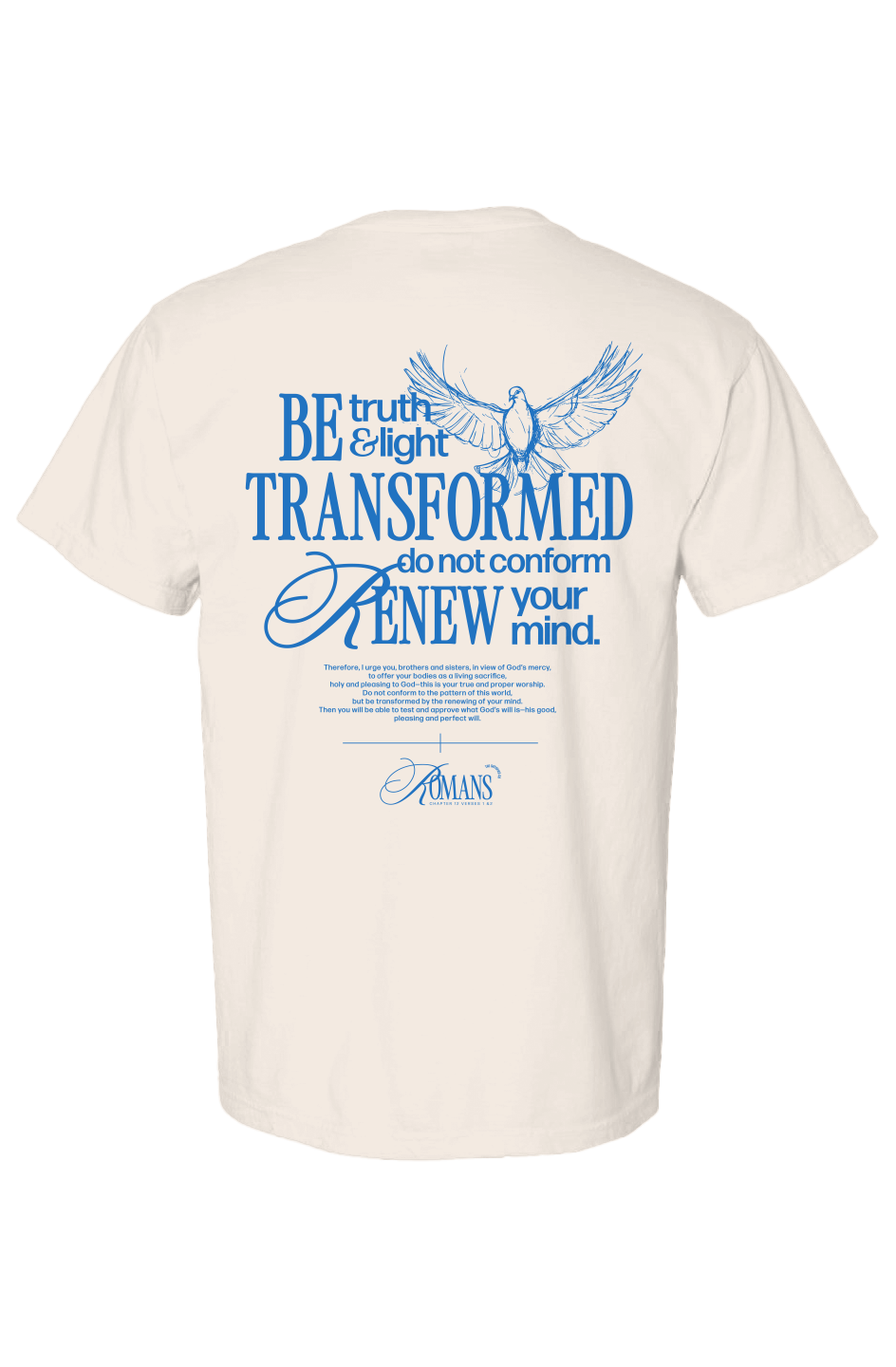 Faith-based streetwear "Be Truth &amp; Light" Christian Comfort Colors t-shirt in ivory with blue graphic.