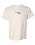 Faith-based streetwear "Be Truth & Light" Christian Comfort Colors t-shirt in ivory with blue graphic.