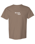 Faith-based streetwear "Be Truth & Light" Christian Comfort Colors t-shirt in espresso with white graphic design on front.